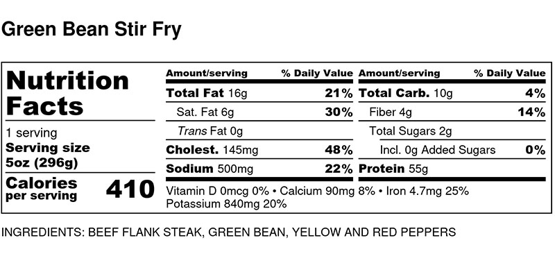 Nutritional Facts - Green Bean Stir Fry