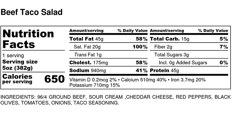 Nutritional Facts - Beef Taco Salad