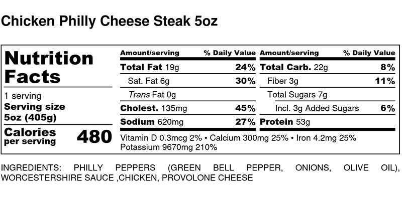 Nutritional Facts - Chicken Philly Cheese Steak