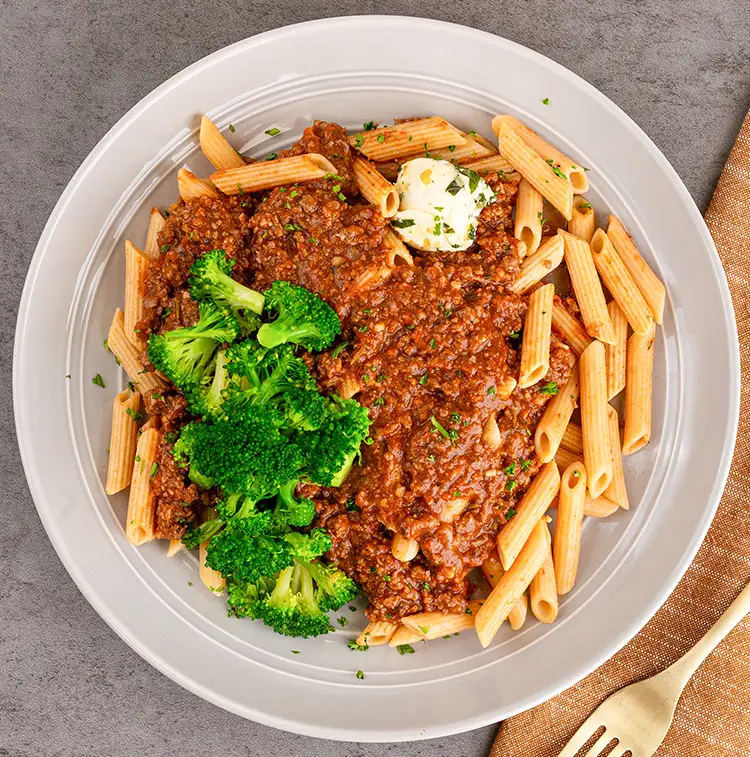 Beef Bolognese Penne with Broccoli