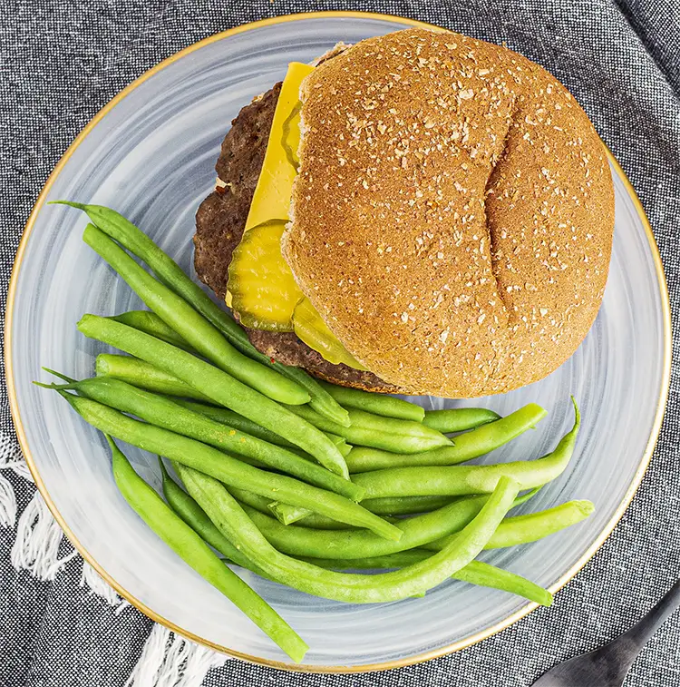 Signature Bison Burger and Green Beans